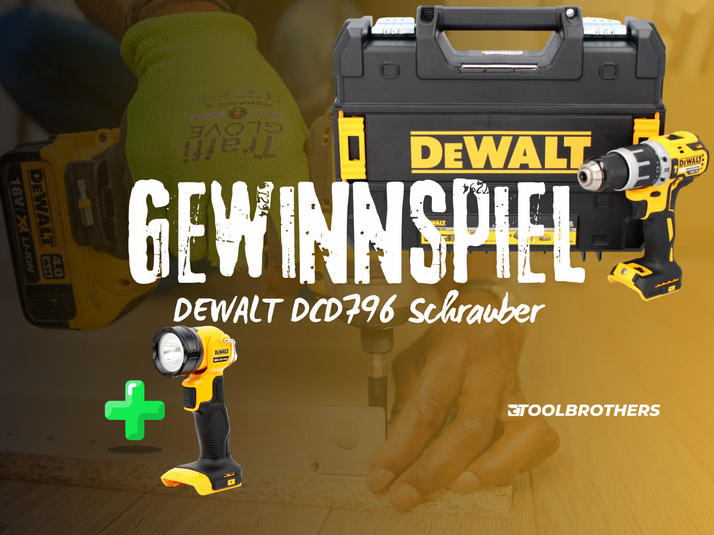 Gewinnspiel: Dewalt DCD 796 Akku Schlagbohrschrauber inkl. Akku Lampe DCL 040