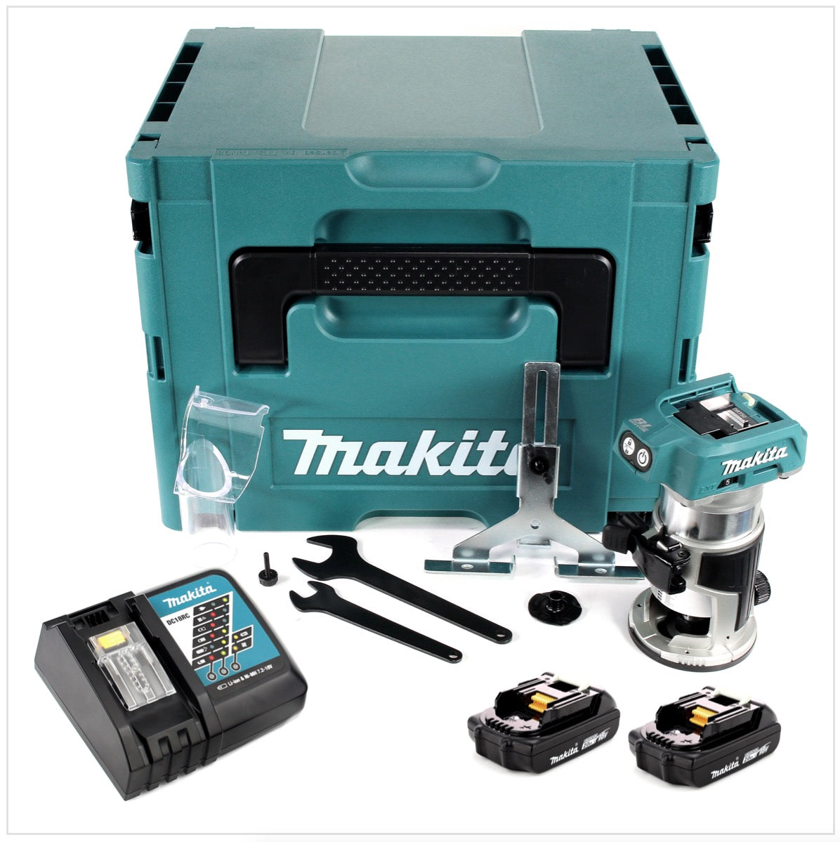 Makita DRT 50 RAJ Akku Multifunktionsfräse 18 V Brushless + 2x Akku 2,0 Ah + Ladegerät + Makpac - Toolbrothers