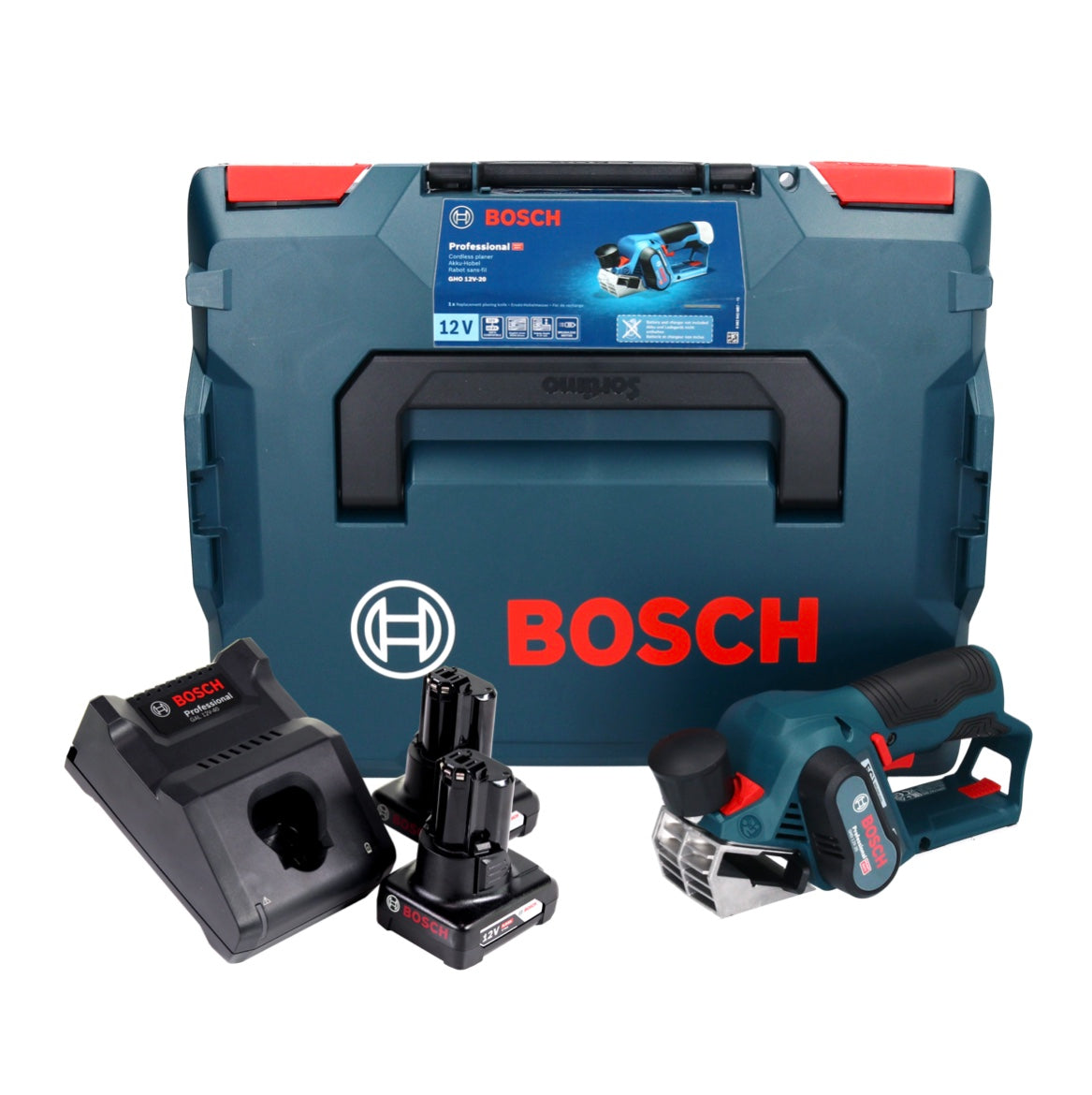 Bosch GHO 12V-20 Professional Akku Hobel 12 V Brushless + 2x Akku 6,0 Ah + Ladegerät + L-Boxx - Toolbrothers