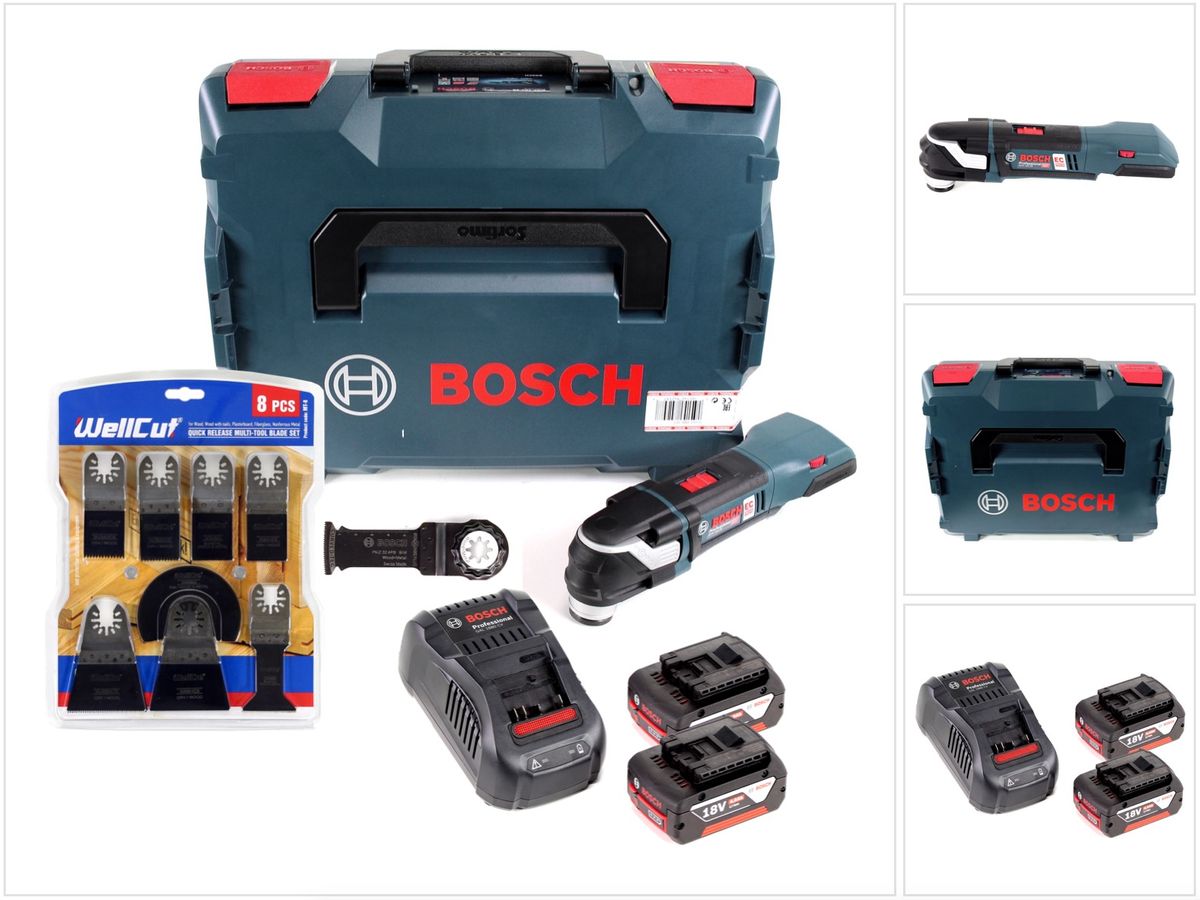 Bosch GOP 18V-28 Akku-Multi-Cutter + 2x Akku 4,0Ah + Ladegerät + WellCut MT-8 8tlg. Sägeblätterset + L-Boxx - Toolbrothers