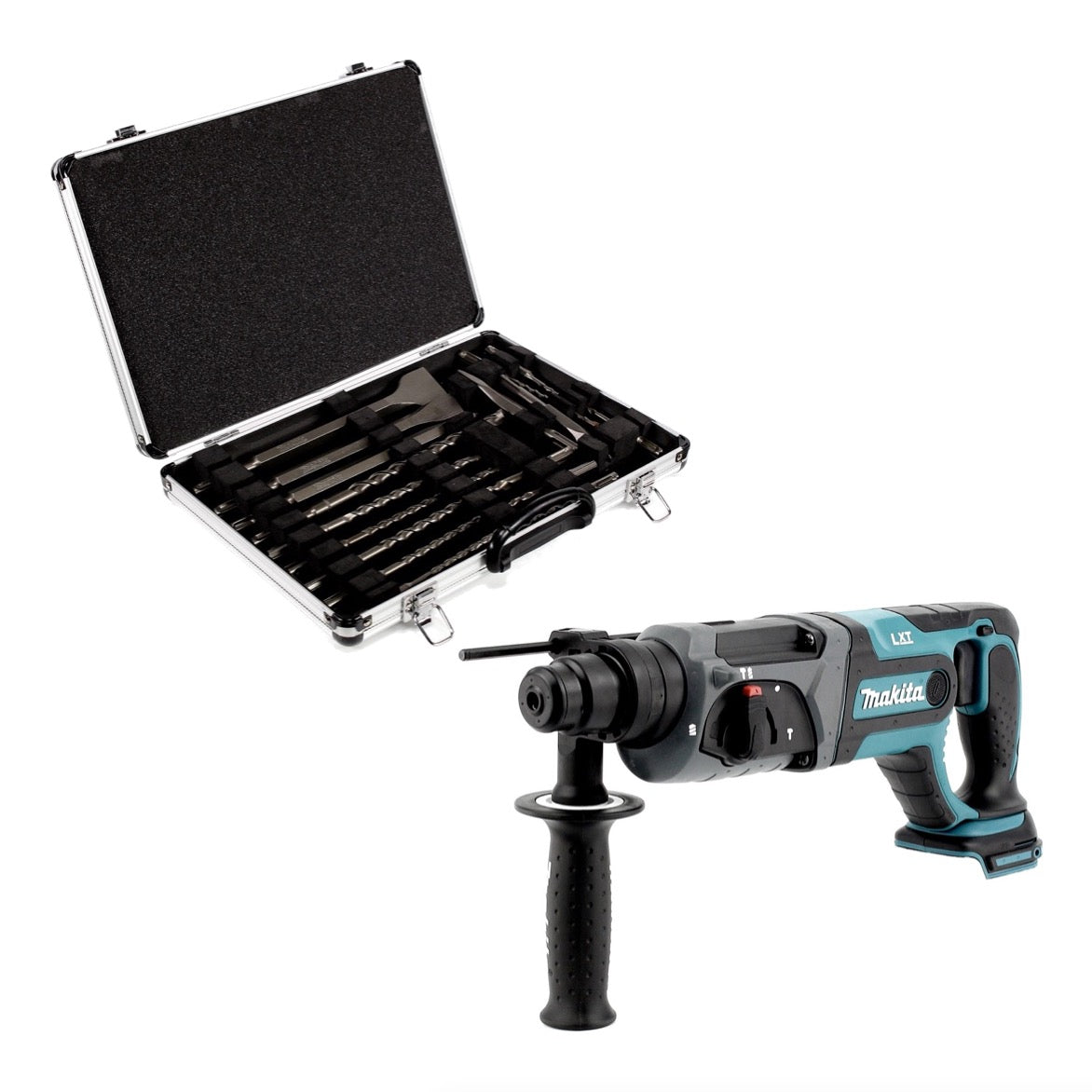 Makita DHR 241 Z 18 V Li-Ion Akku Bohrhammer mit SDS-Plus Aufnahme Solo + Makita D-42444 SDS-Plus Bohrer-Meißel-Set 17 tlg. im Alu Koffer - ohne Akku, ohne Ladegerät - Toolbrothers