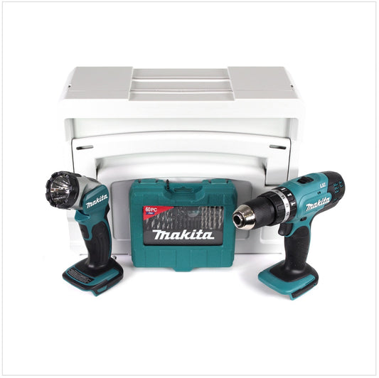 Makita DHP 453 Akku Schlagbohrschrauber 18 V 42Nm im Tanos Systainer® + DML802 Akku Lampe + 60 tlg. Bit/Bohrer Set - Toolbrothers