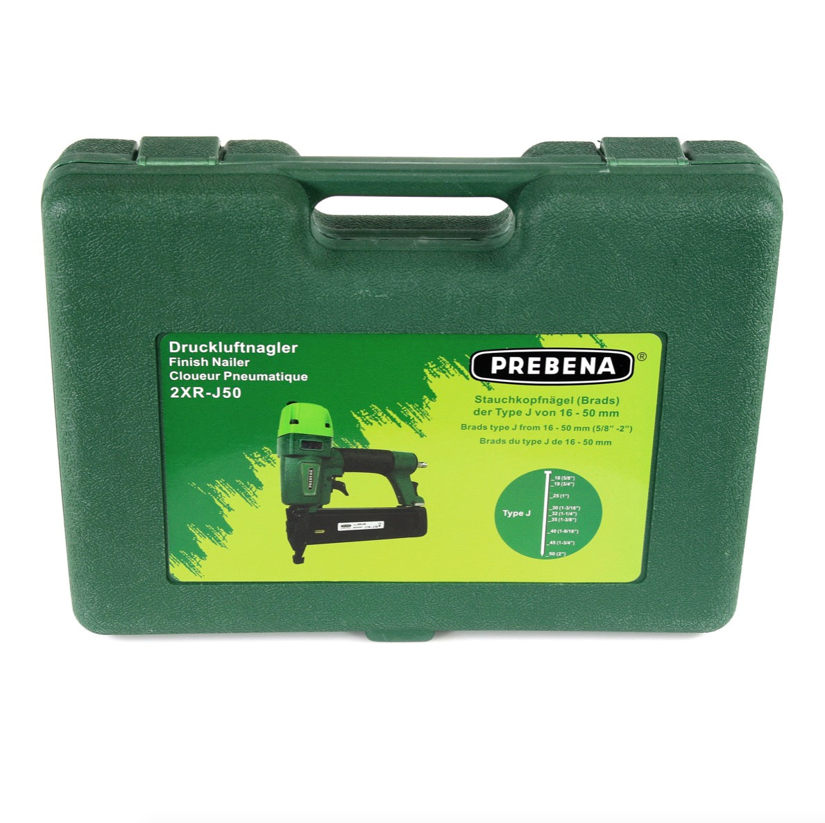 Prebena 2XR-J50 Luftdruck Druckluftnagler im Transportkoffer + J-BOX 8.000 Stauchkopfnägel / Brads - Toolbrothers