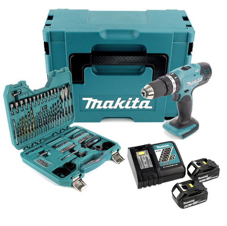 Makita DHP 453 RTJ Akku Schlagbohrschrauber 18 V 42 Nm + 2x 5,0 Ah Akku + Ladegerät + 101 tlg. Bit- & Bohrer Set + Makpac - Toolbrothers