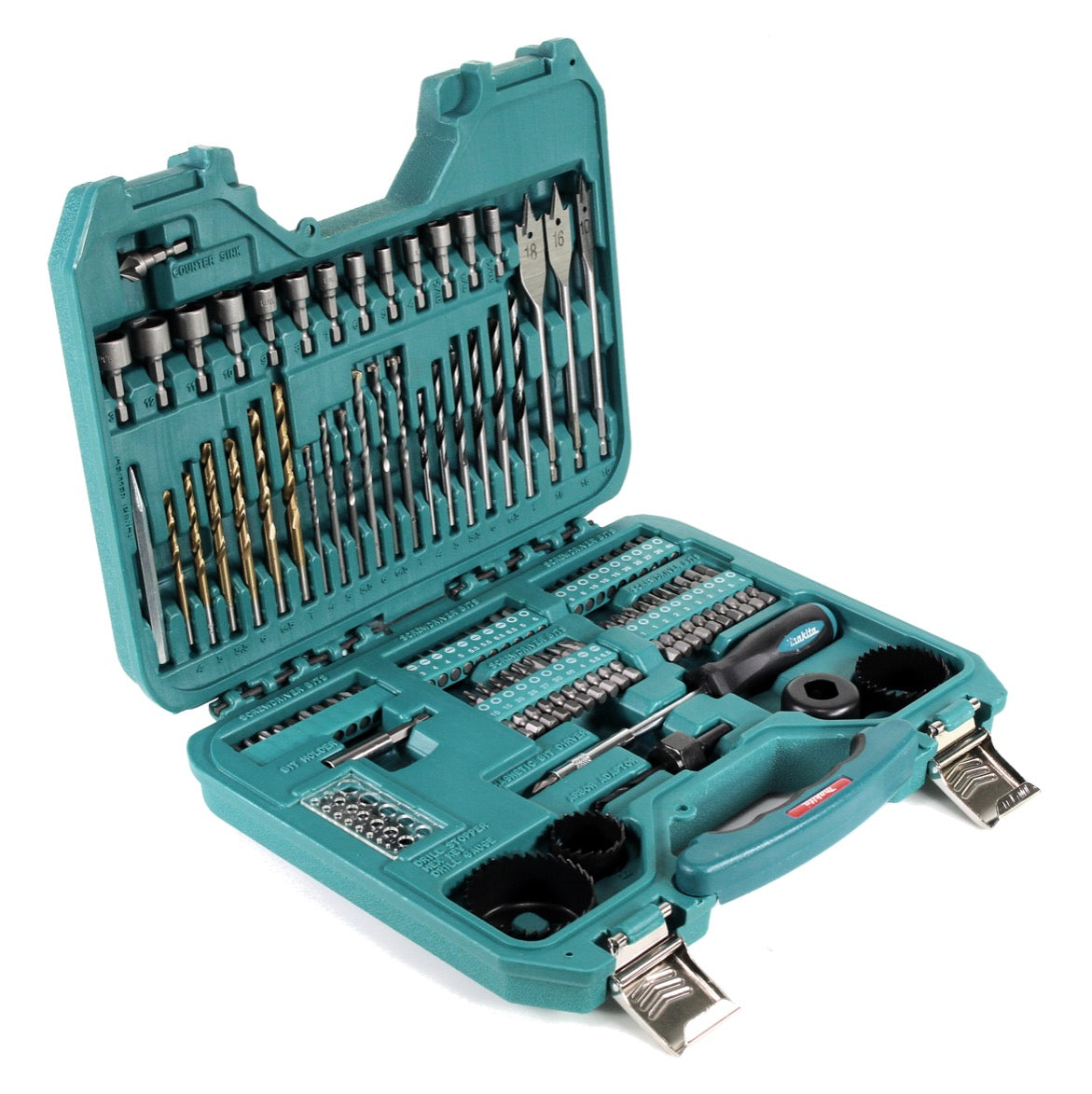 Makita DHP 482 RTJ W Akku Schlagbohrschrauber 18 V 62Nm im Makpac + 2x 5,0 Ah Akku + Ladegerät + 101 tlg. Bit & Bohrer Set - Toolbrothers