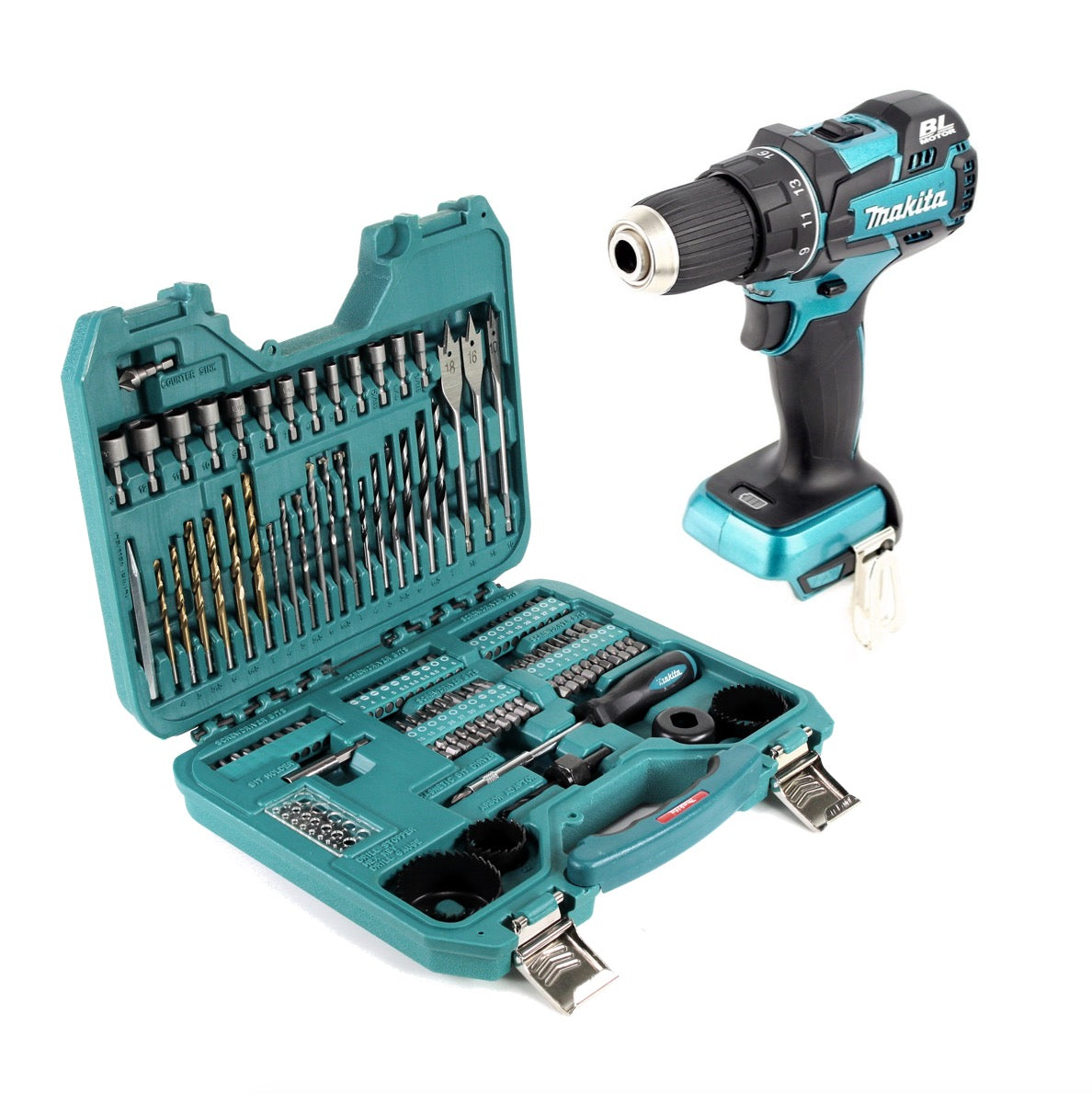 Makita DDF 480 Z 18 V Brushless Akku Bohrschrauber + 101 tlg. Bit, Bohrer & Steckschlüssel Set - Toolbrothers