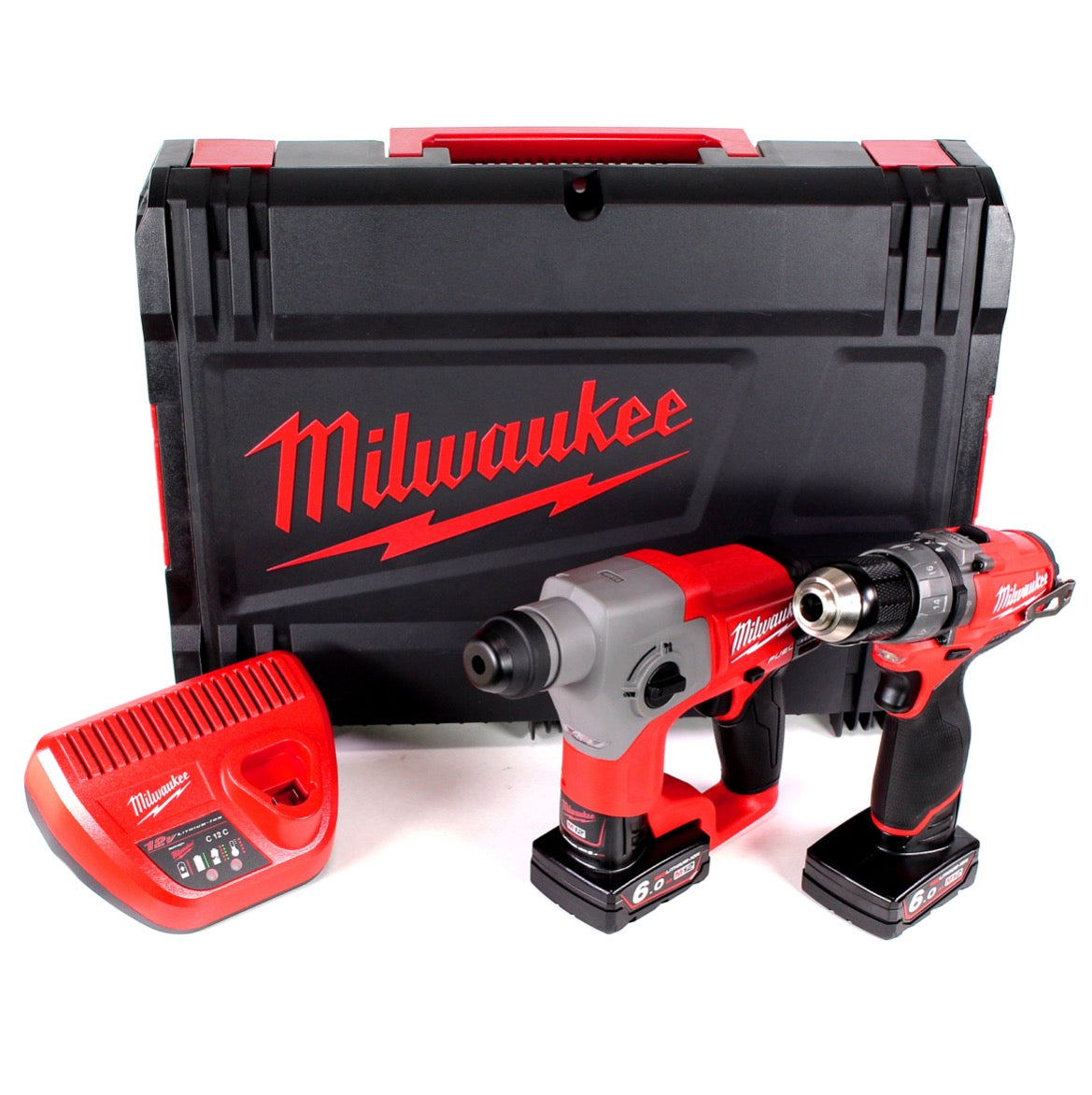 Milwaukee M12 CPPB 602X Brushless Set M12 CH Akku Bohrhammer + M12 CPD Akku Schlagbohrschrauber in HD-Box + 2 x 6,0 Ah Akku + Ladegerät - Toolbrothers