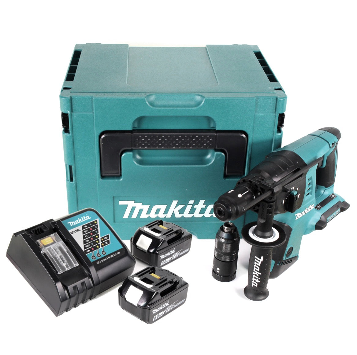 Makita DHR 264 2x 18 V / 36 V Akku-Bohrhammer SDS-PLUS im Makpac + 2x BL 1860 6,0 Ah Akku + DC18RC Schnellladegerät - Toolbrothers