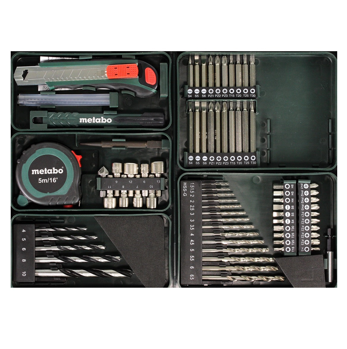 Metabo BS 18 L Set Akku Bohrschrauber 18 V 50 Nm ( 602321870 ) + 2x Akku 2,0 Ah + Ladegerät + Bit Bohrer Set + Koffer - Toolbrothers