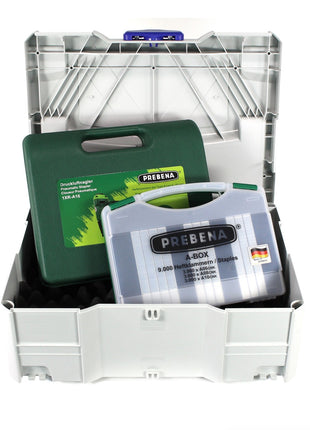 Prebena 1XR-A16 Luftdruck Druckluftnagler im Transportkoffer + A-BOX 9.000 Heftklammern / Staples  im Tanos Systainer® - Toolbrothers