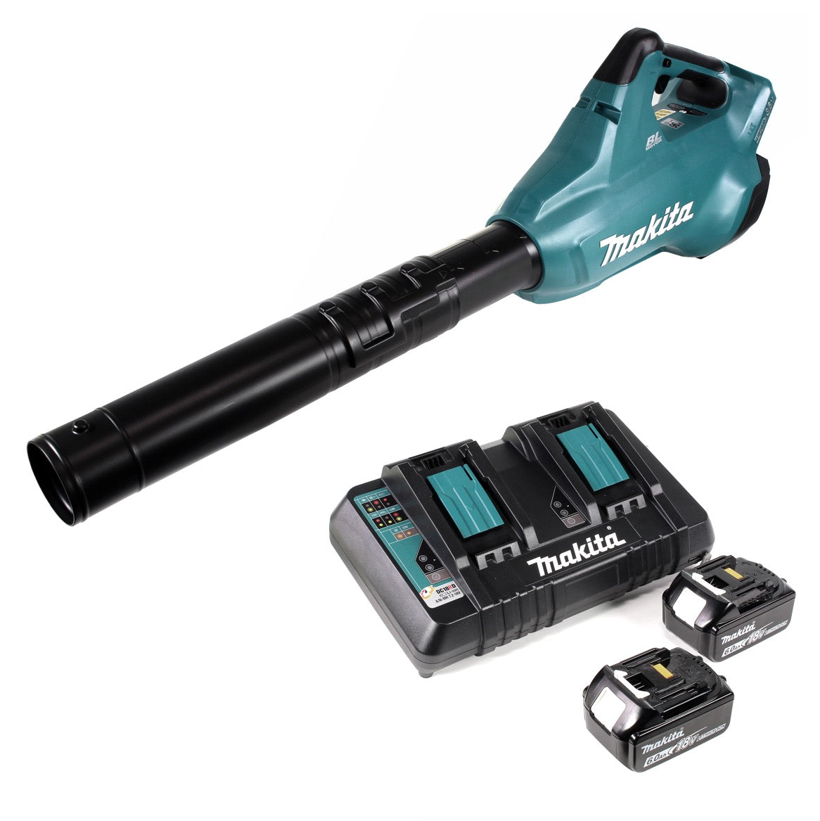 Makita DUB 362 2x18 Volt Akku Laubbläser Akku-Gebläse + 2x 6 Ah Akku + Makita DC 18 RD Doppel Ladegerät - Toolbrothers