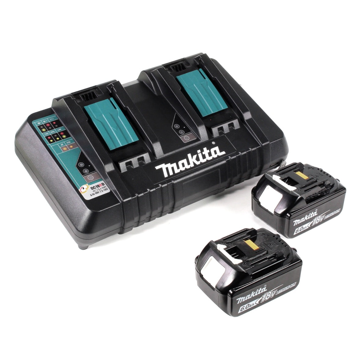 Makita DUB 362 2x18 Volt Akku Laubbläser Akku-Gebläse + 2x 6 Ah Akku + Makita DC 18 RD Doppel Ladegerät - Toolbrothers