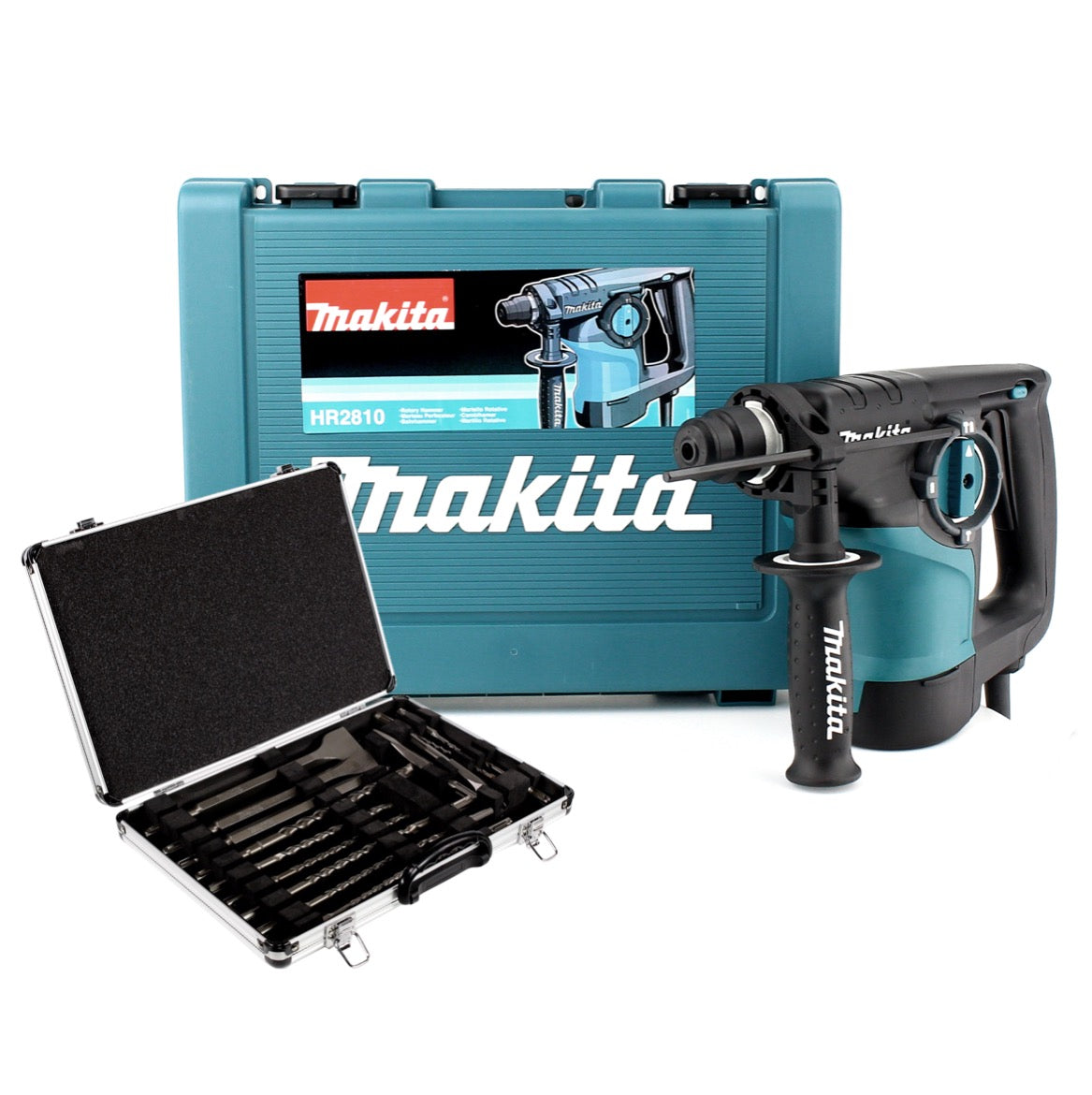 Makita HR 2810 - 800 W Kombi - Schlag Bohrhammer mit SDS - Plus im Transportkoffer +Makita D-42444 SDS-Plus Bohrer-Meißel-Set 17 tlg. im Alu Koffer - Toolbrothers