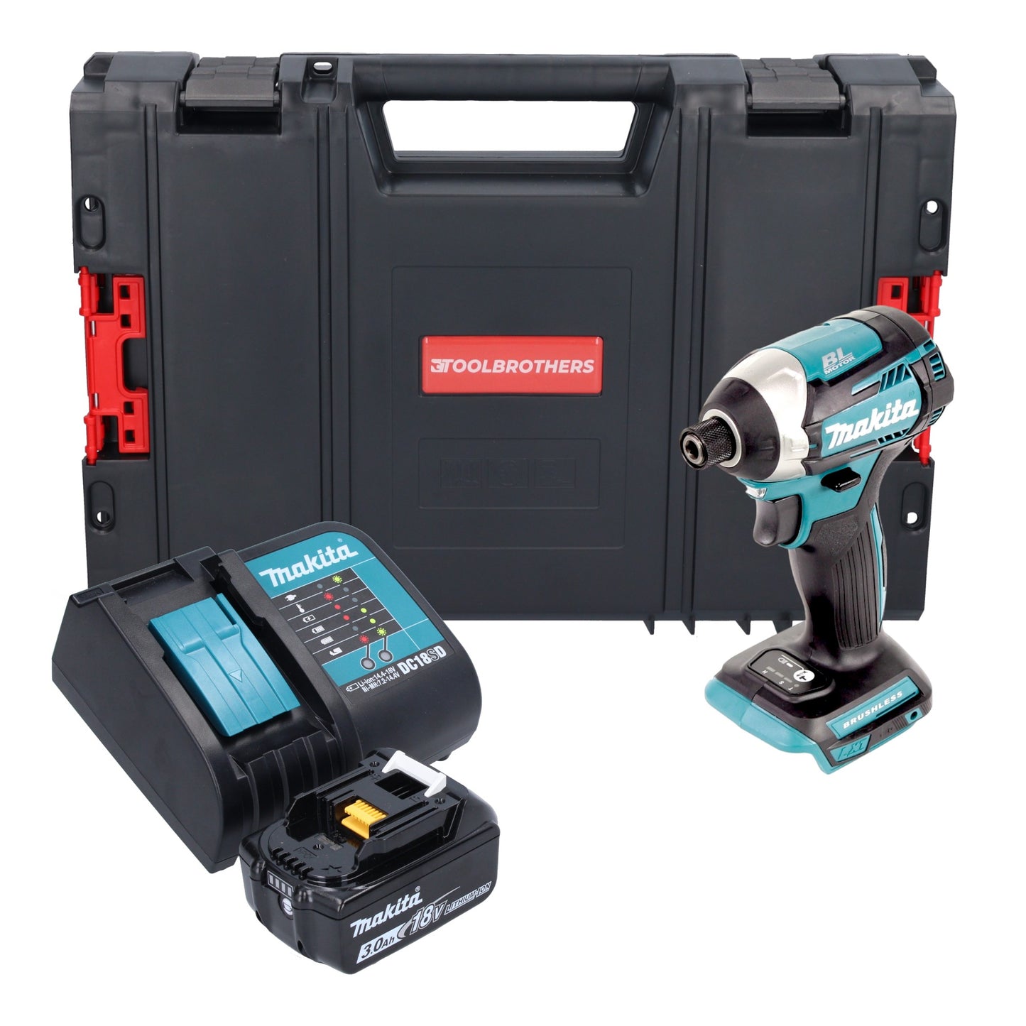 Makita DTD 154 SF1J-R Akku Schlagschrauber 18 V 1/4" 175Nm Brushless + 1x Akku 3,0 Ah + Ladegerät + RHINO