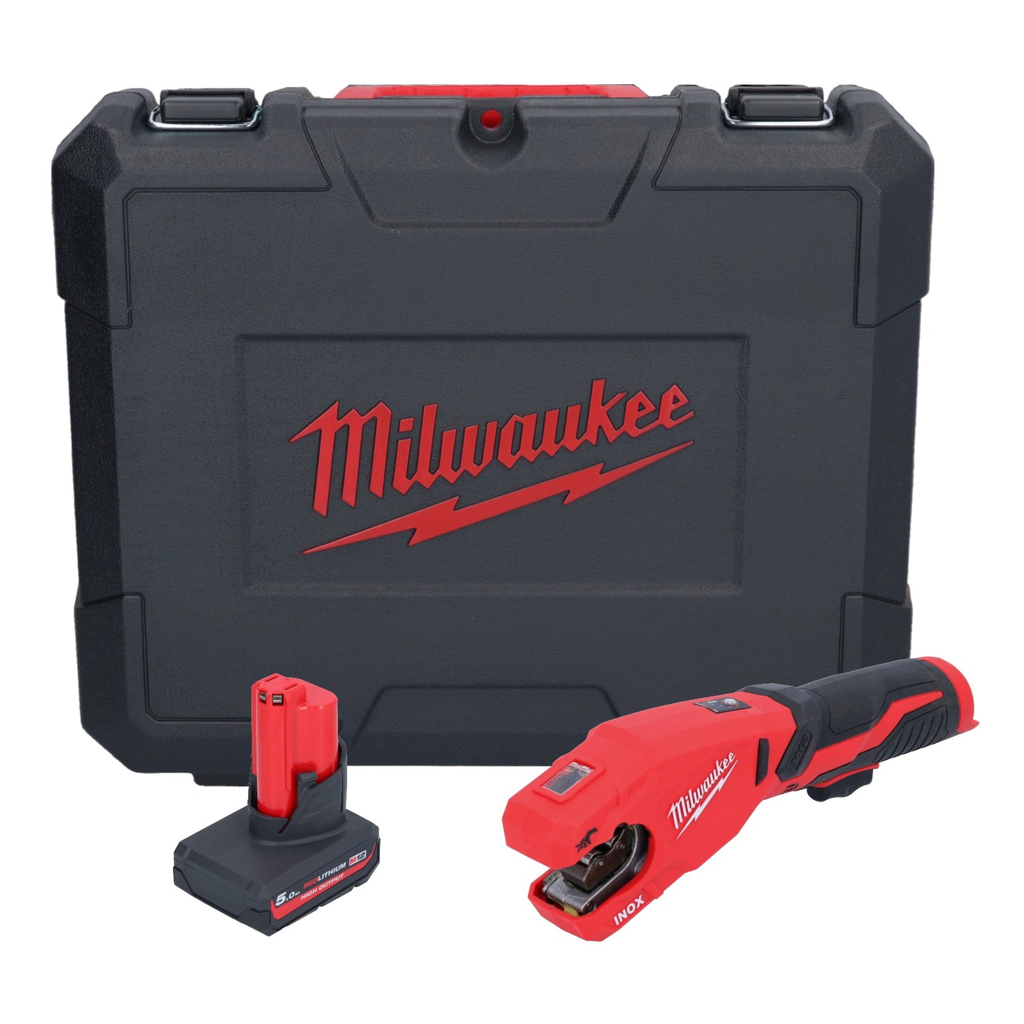 Milwaukee M12 PCSS-501C Akku Edelstahl Rohrabschneider 12 V 12 - 28 mm + 1x Akku 5,0 Ah + Koffer - ohne Ladegerät