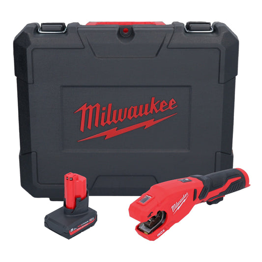 Coupe-tube en acier inoxydable sur batterie Milwaukee M12 PCSS-501C 12 V 12 - 28 mm + 1x batterie 5,0 Ah + étui - sans chargeur