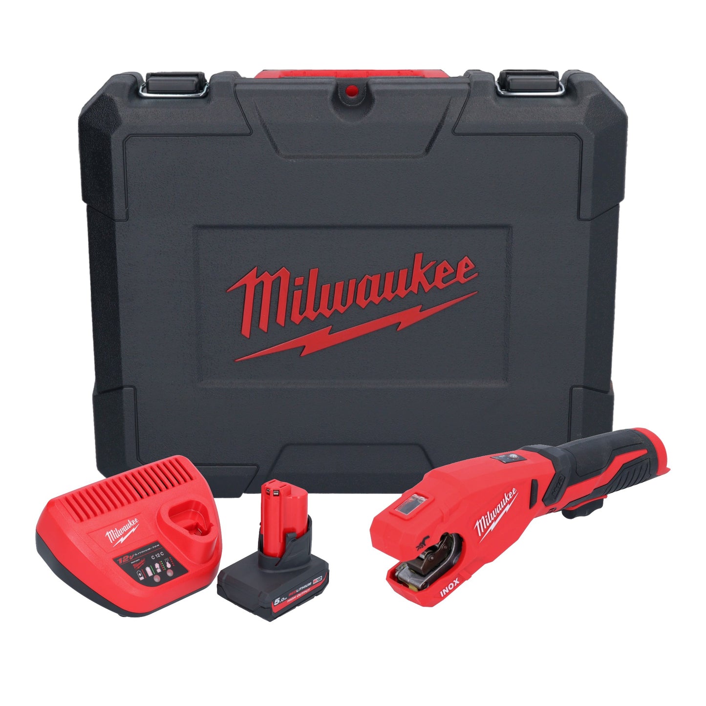 Coupe-tube en acier inoxydable sur batterie Milwaukee M12 PCSS-501C 12 V 12 - 28 mm + 1x batterie 5,0 Ah + chargeur + mallette