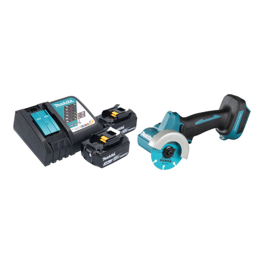 Meuleuse d'angle sur batterie Makita DMC 300 RF 18 V 76 mm sans balais + 2 batteries 3,0 Ah + chargeur