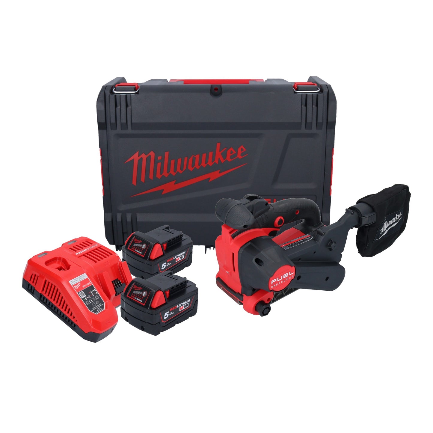 Ponceuse à bande sans fil Milwaukee M18 FBTS75-502X 18 V 75 x 457 mm sans balais + 2x batterie 5,0 Ah + chargeur + boîtier HD