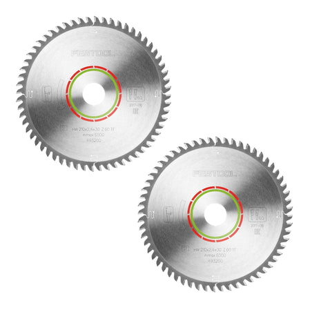 Festool HW 210x2,4x30 TF60 lame de scie circulaire STRATIFIÉ/HPL 2 pièces (2x 493200) 210 x 2,4 x 30 mm 60 dents pour stratifiés, panneaux enduits, verre acrylique, panneaux en résine mélamine et matériaux à surface solide