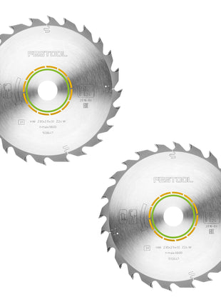 Hoja de sierra circular Festool HW 230x2,5x30 W24 WOOD STANDARD 2 piezas (2x 500647) 230 x 2,5 x 30 mm 24 dientes para todos los materiales de madera, paneles de material de construcción, plásticos blandos, cortes bastos