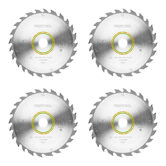 Festool HW 230x2,5x30 W24 Kreissägeblatt WOOD STANDARD 4 Stk. ( 4x 500647 ) 230 x 2,5 x 30 mm 24 Zähne für alle Holzwerkstoffe, Baustoffplatten, weiche Kunststoffe, grober Schnitt