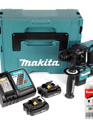 Makita DHR 171 RAJ Akku Bohrhammer 18 V 1,20 J SDS Plus Brushless + 2x Akku 2,0 Ah + Ladegerät + 5 tlg. Bohrer Set + Makpac - Toolbrothers