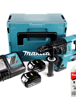 Makita DHR 263 RFJ 2x18V / 36 V SDS-Plus Akku Bohrhammer mit 2 x 3,0 Ah Akku + Ladegerät im Makpac 4 + 5 tlg. Hartmetall Bohrer Set für Mauerwerk und Beton - Toolbrothers