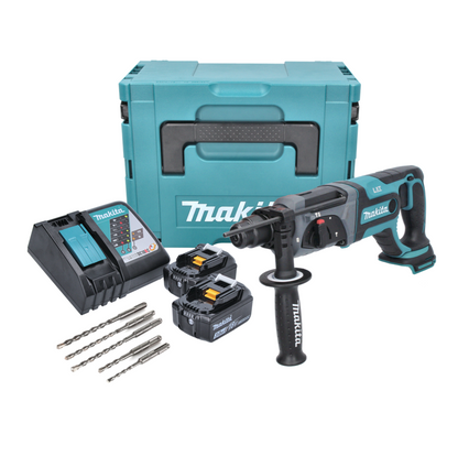 Makita DHR 241 RFJ Akku Bohrhammer 18 V 2,0 J SDS plus + 2x Akku 3,0 Ah + Ladegerät + 5 tlg. Bohrer Set + Makpac - Toolbrothers