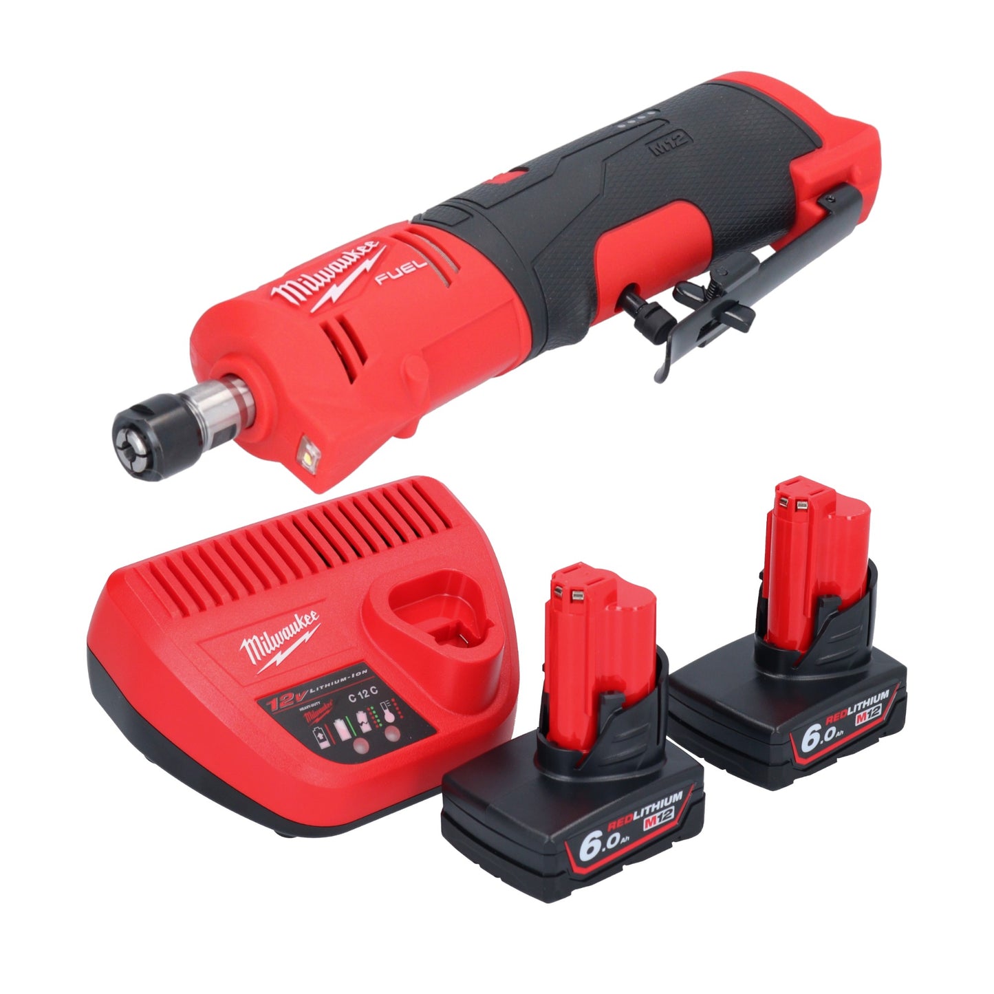 Meuleuse droite à batterie Milwaukee M12 FDGS-602 12 V 6 / 8 mm sans balais + 2x batteries 6,0 Ah + chargeur