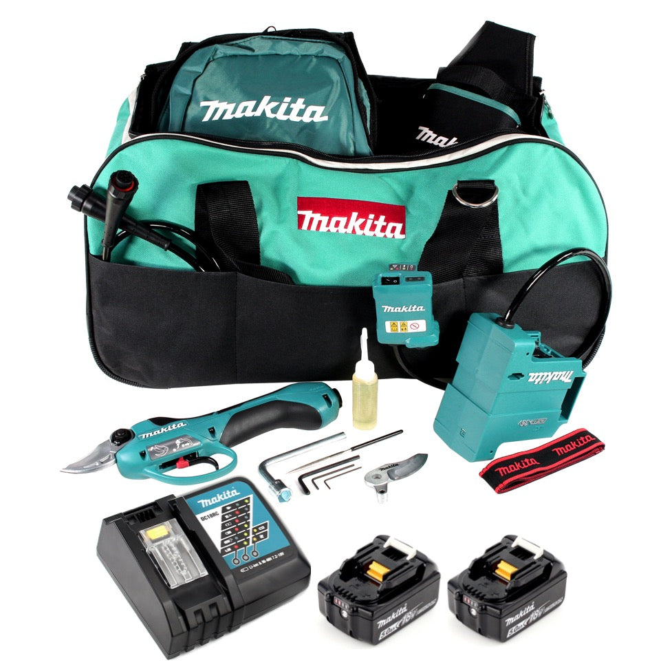 Makita DUP 361 RT Akku Rebschere Astschere 36 V ( 2x 18 V ) + 2x Akku 5,0 Ah + Ladegerät + Tasche - Toolbrothers