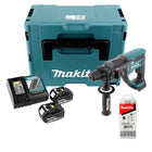 Makita DHR 202 RTJ 18 V Akku Kombihammer SDS-Plus im Makpac + 2x 5,0 Ah Akku + Ladegerät + 5 tlg. Hartmetall Bohrer Set für Mauerwerk und Beton - Toolbrothers