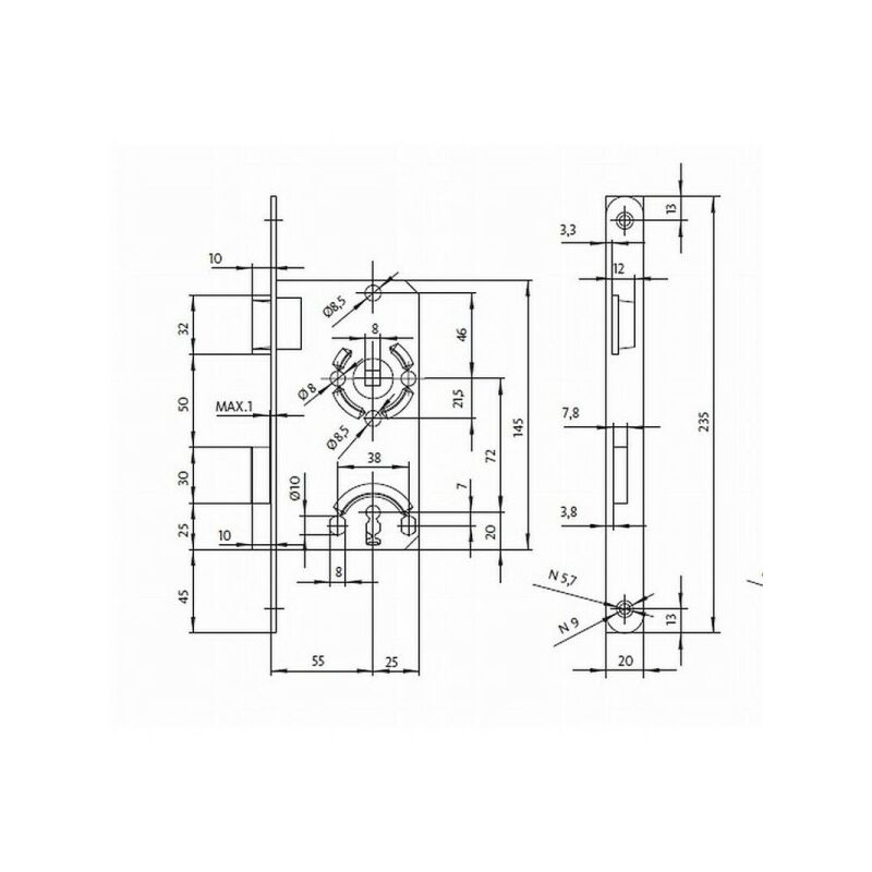 Serrure à mortaiser pour porte de chambre BKS 0215 BB 20/55/72/8 mm DIN droite (3000251050)