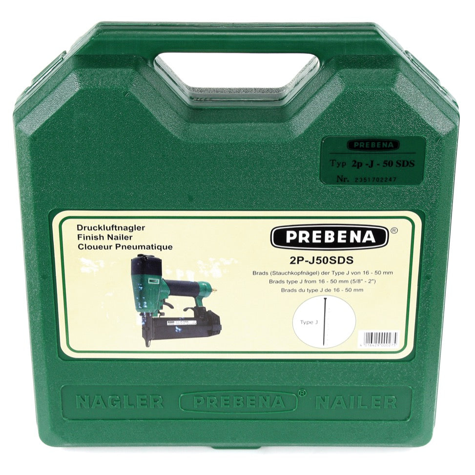 Prebena 2P-J50SDS Luftdruck Druckluftnagler 5-7 bar im Transportkoffer + Prebena J-BOX 8.000 Stauchkopfnägel - Toolbrothers