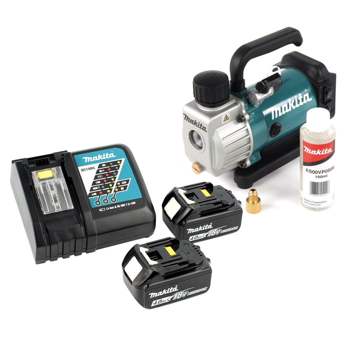 Makita DVP 180 RM 18V Akku Vakuumpumpe + 2x BL 1840 B 4,0 Ah Akku + DC 18 RC Ladegerät - Toolbrothers