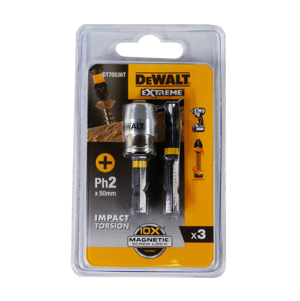 DeWalt DT 70536 T Bit-Set 2 x Schrauber-Bit Ph2 50mm + 1 x Magnetischer Bit-Ring - Toolbrothers