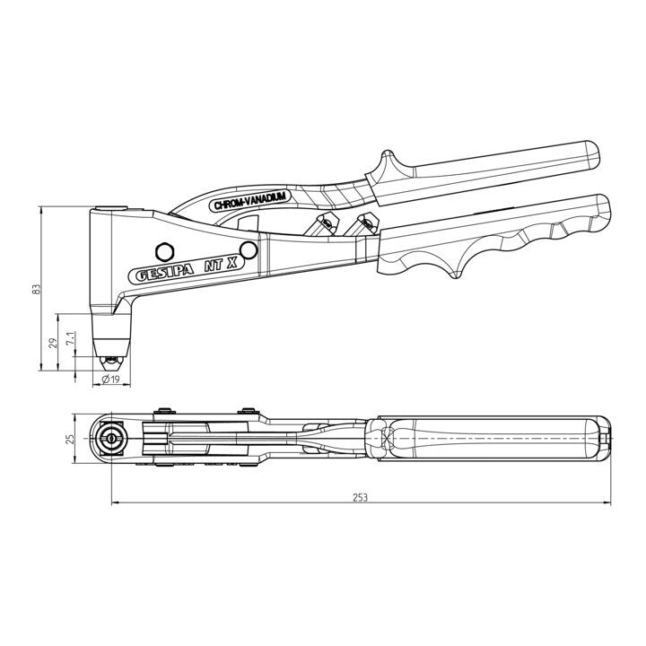 GESIPA outil de pose de rivets aveugles manuels NTX longueur 260 mm (4000813032)