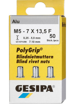 GESIPA écrou à rivets aveugles PolyGrip® tige de rivet dxl 7 x 13,5 mm M5 (4000813822)