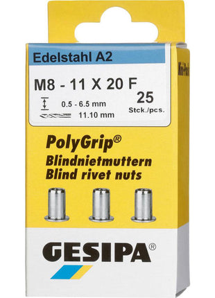 GESIPA écrou à rivets aveugles PolyGrip® tige de rivet dxl 11 x 20 mm M8 (4000813831)