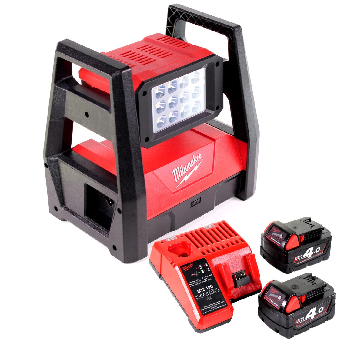 Milwaukee M18 HAL-402C Akku Flutstrahler mit 3000 Lumen + 2x 4,0 Ah Akku + Universal Ladegerät - Toolbrothers