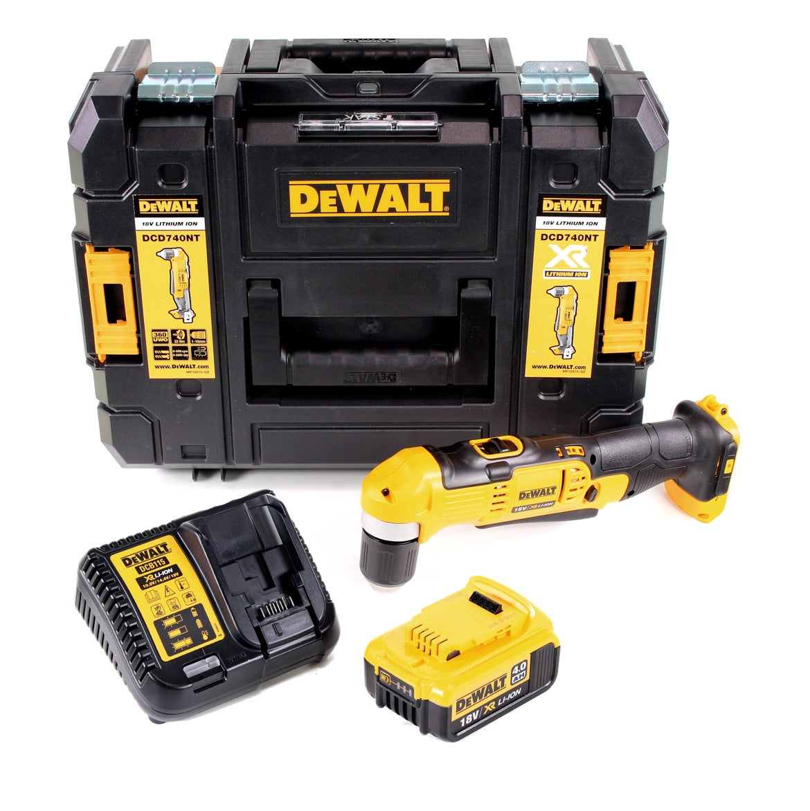 Dewalt DCD 740 M1 Akku Winkelbohrmaschine 18V 33Nm + 1x 4,0Ah Akku + Schnellladegerät + TSTAK - Toolbrothers