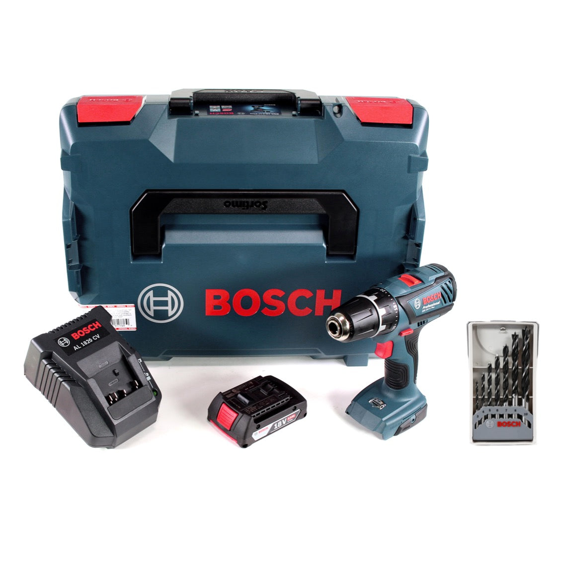 Bosch GSR 18-2-Li Plus Professional Akku Bohrschrauber in L-Boxx mit 1x 2,0 Ah GBA Akku + AL1820CV Ladegerät + Holzbohrer Set - Toolbrothers