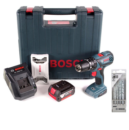 Bosch GSB 18-2-Li Plus Schlagbohrschrauber Professional 18 V im Koffer + 1x GBA 4,0 Ah Akku + Ladegerät + 30 tlg. Zubehörset Bit und Bohrer - Toolbrothers