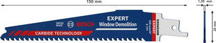 Lame de scie sabre BOSCH Expert Démolition de Fenêtres S 956 DHM longueur 150 mm largeur 6 mm (4000837426)