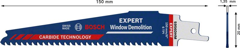 Lame de scie sabre BOSCH Expert Démolition de Fenêtres S 956 DHM longueur 150 mm largeur 6 mm (4000837426)