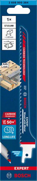 Lame de scie alternative BOSCH Expert Bois avec Métal S 715 LHM longueur 190 mm largeur 12 mm (4000837460)