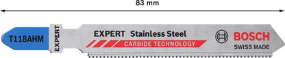 Lame de scie sauteuse BOSCH acier inoxydable T 118 AHM longueur totale 83 mm (4000837481)