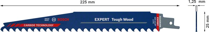 Lame de scie sabre BOSCH Expert Tough Wood longueur 225 mm largeur 25 mm (4000837496)