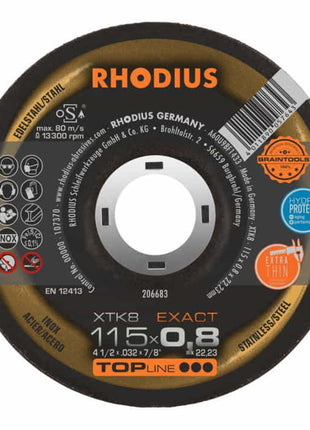 Disque à tronçonner RHODIUS XTK8 D115x0,8mm déporté (4000841290)