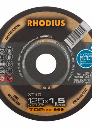 Disque à tronçonner RHODIUS XT10 D125x1,5mm droit (4000841295)